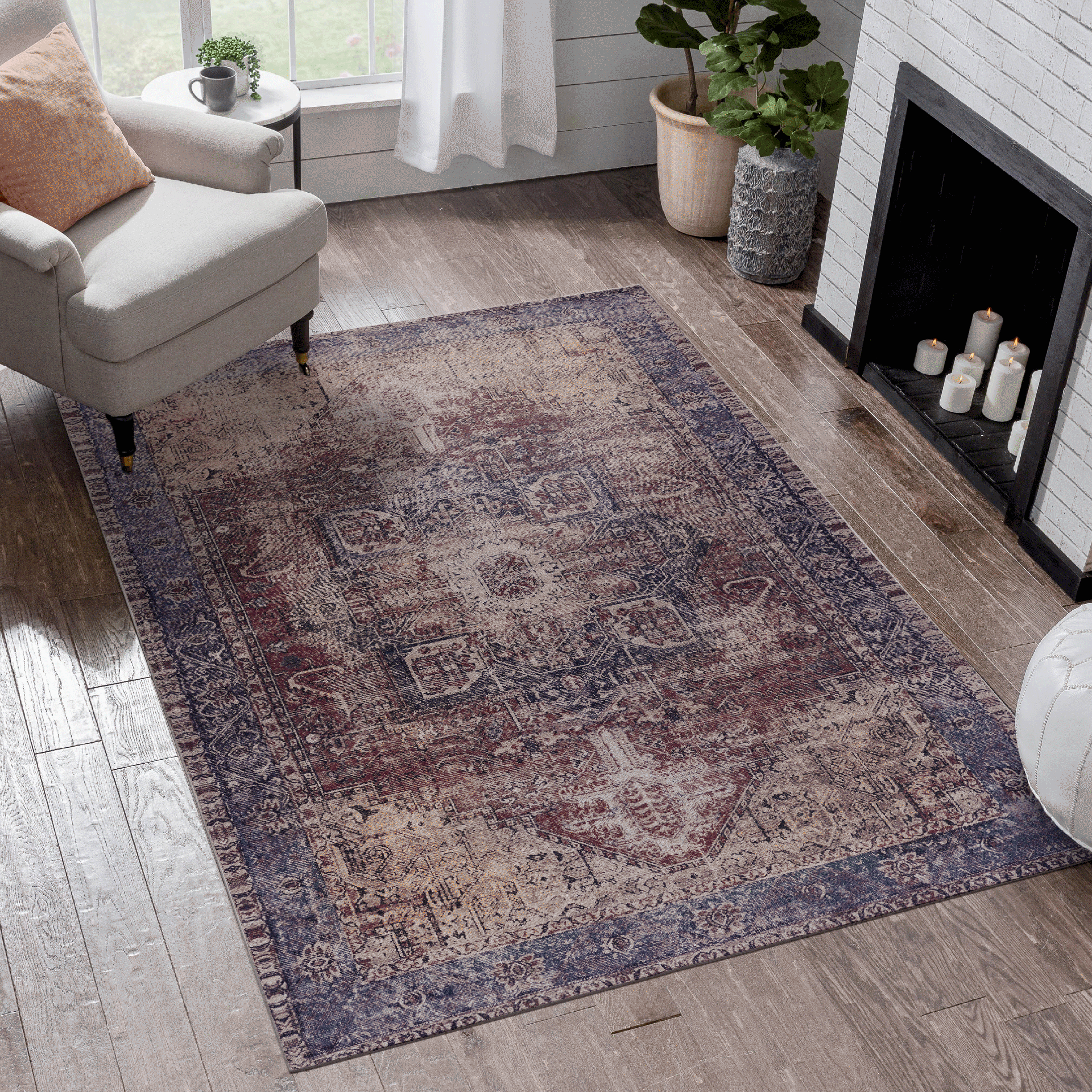 MAVAL Burgundy Washable Rug 3x5 Area Rug (Burgundy, 3' x 5')