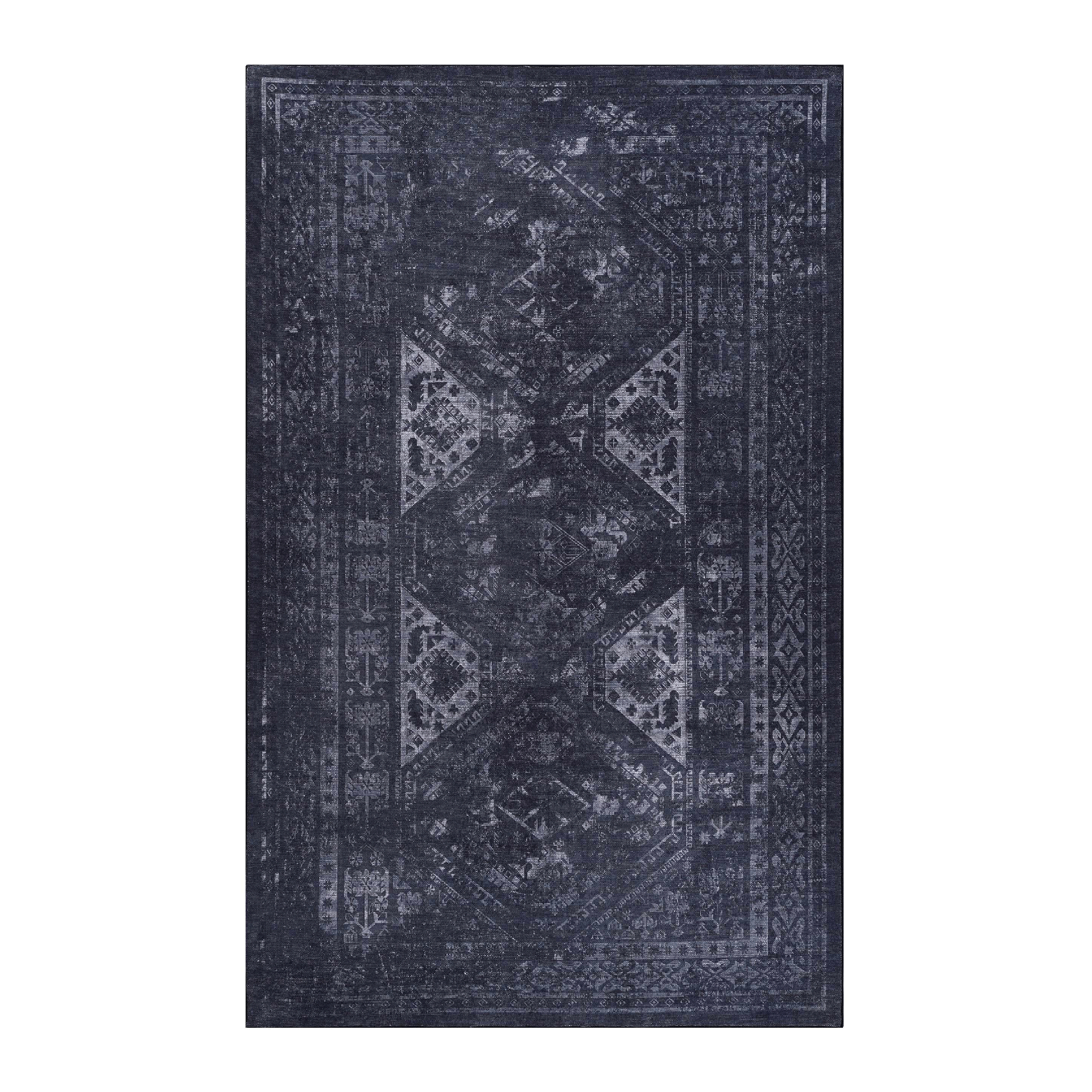MAVAL Black Washable Rug 9x12 Area Rug (Black+Gray, 9'x12')