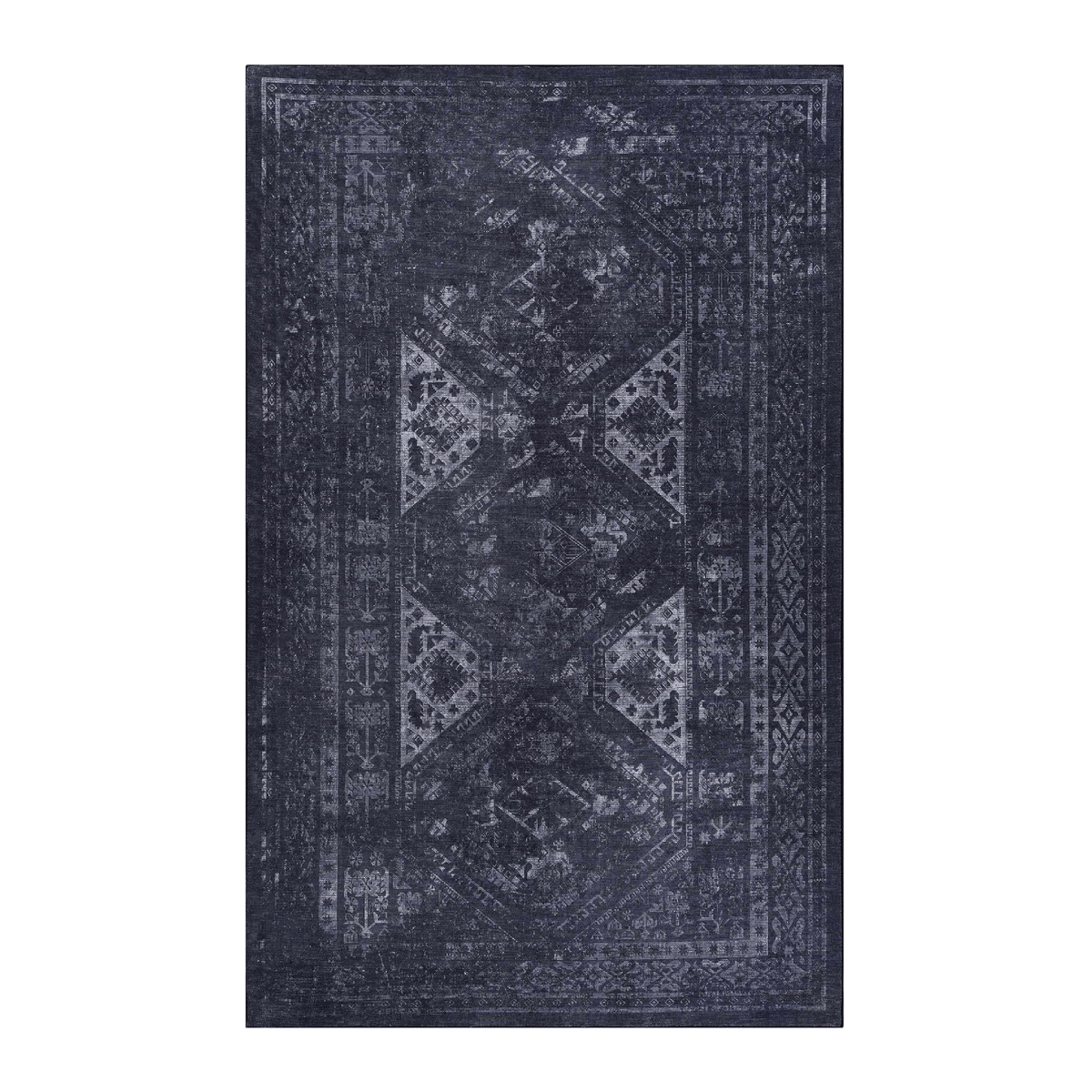 MAVAL Black Washable Rug 9x12 Area Rug (Black+Gray, 9'x12')