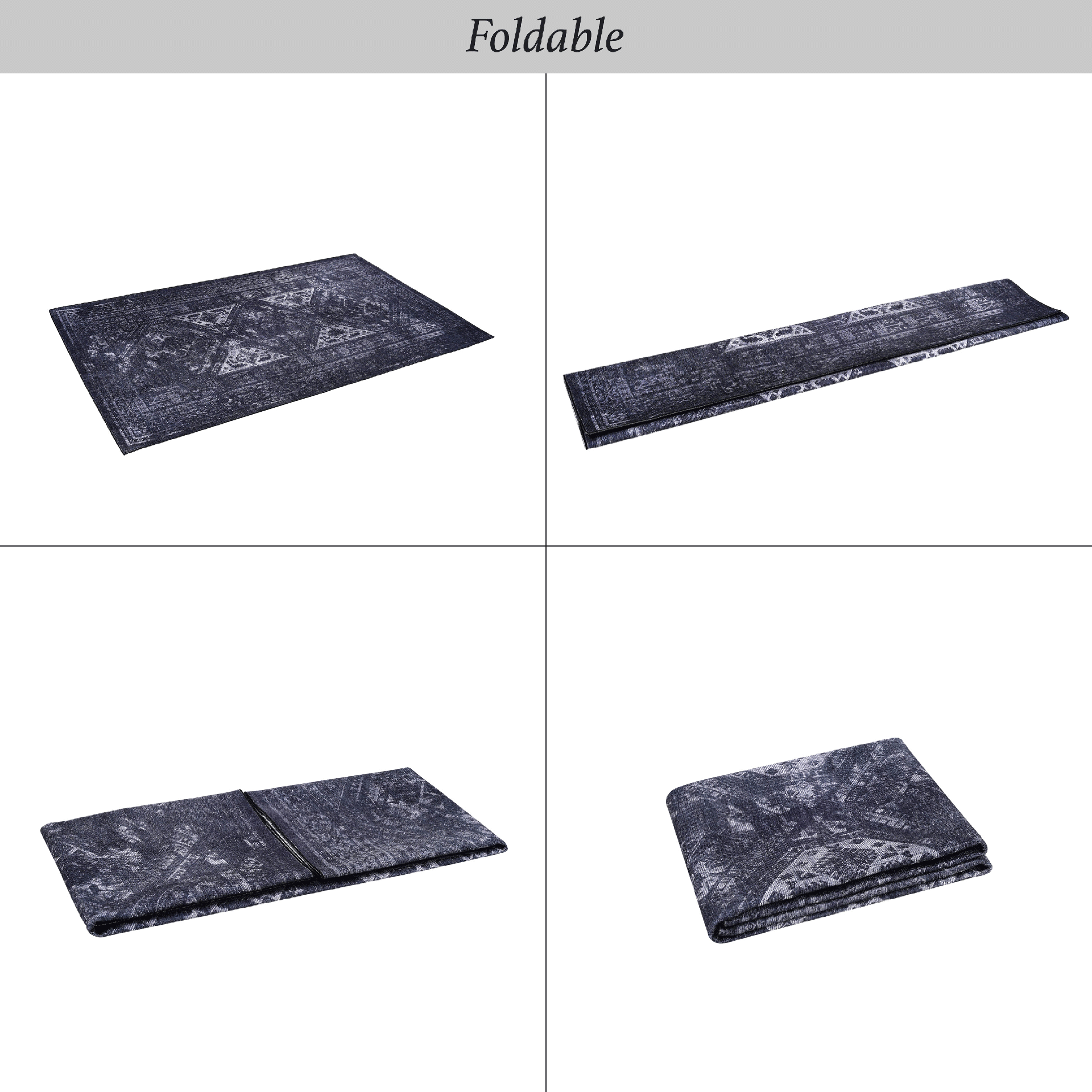 MAVAL Black Washable Rug 9x12 Area Rug (Black+Gray, 9'x12')