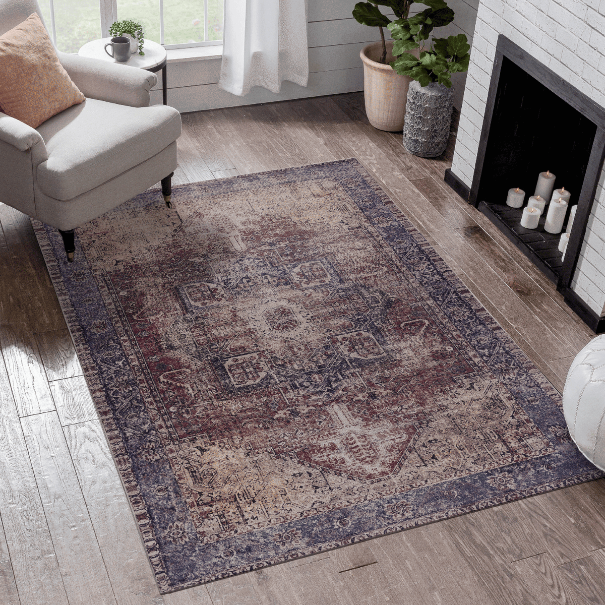 MAVAL Burgundy Washable Rug 8x10 Area Rug (Burgundy, 8' x 10')