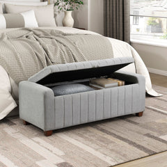 Contemporary Upholstered Bench with Internal Storage 1pc Durable Plywood Frame Gray Boucle