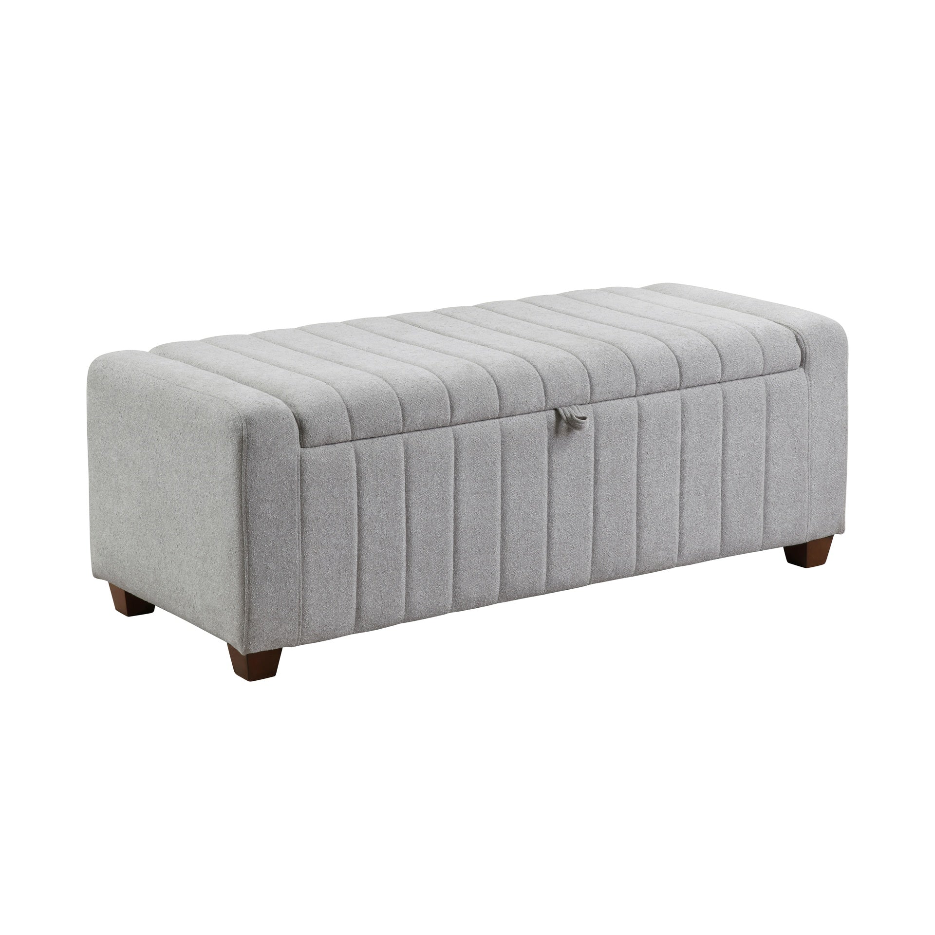 Contemporary Upholstered Bench with Internal Storage 1pc Durable Plywood Frame Gray Boucle