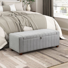 Contemporary Upholstered Bench with Internal Storage 1pc Durable Plywood Frame Gray Boucle