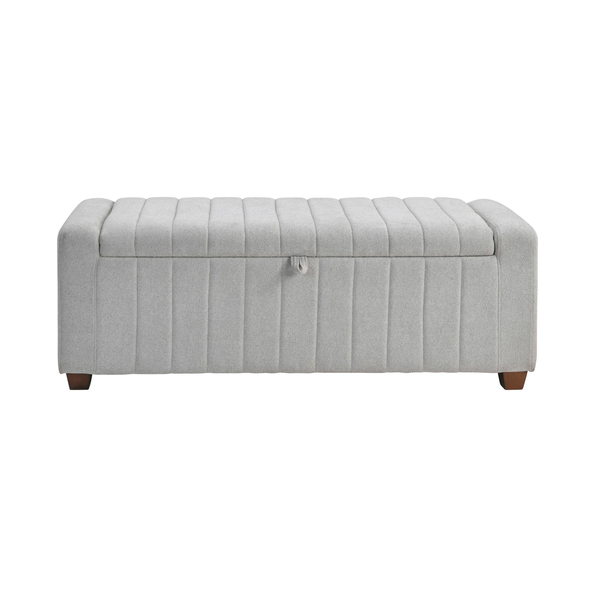 Contemporary Upholstered Bench with Internal Storage 1pc Durable Plywood Frame Gray Boucle