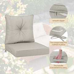 Outdoor Deep Seat Cushions for Patio Furniture, Waterproof Replacement Patio Chair Cushions Set of 2, 24 x 24 x 4 Inch,sewn circle tack beige Beige