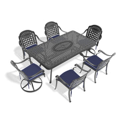 7-Piece All-Weather Cast Aluminum Dining Set, Include 2 Swivel Chairs,4 Dining Chairs and Rectangular Table With Black Frame