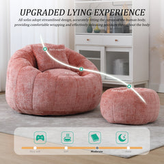 UNITED WE WIN Modern Bean Bag Chairs, Comfy Round Chair for Adults with Ottoman, Leisure Single Sofa Reading Chair with Pillow for Living Room, Bedroom, Apartment