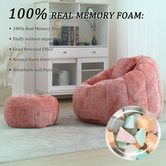 UNITED WE WIN Modern Bean Bag Chairs, Comfy Round Chair for Adults with Ottoman, Leisure Single Sofa Reading Chair with Pillow for Living Room, Bedroom, Apartment
