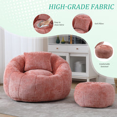UNITED WE WIN Modern Bean Bag Chairs, Comfy Round Chair for Adults with Ottoman, Leisure Single Sofa Reading Chair with Pillow for Living Room, Bedroom, Apartment