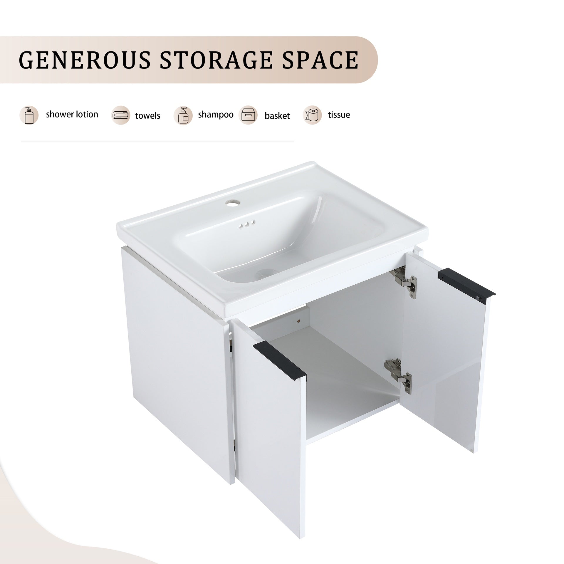 60 Inch Soft Close Doors Bathroom Vanity With Sink, and A Small Storage Shelves,BVC07460WHLTK