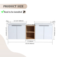 60 Inch Soft Close Doors Bathroom Vanity With Sink, and A Small Storage Shelves,BVC07460WHLTK