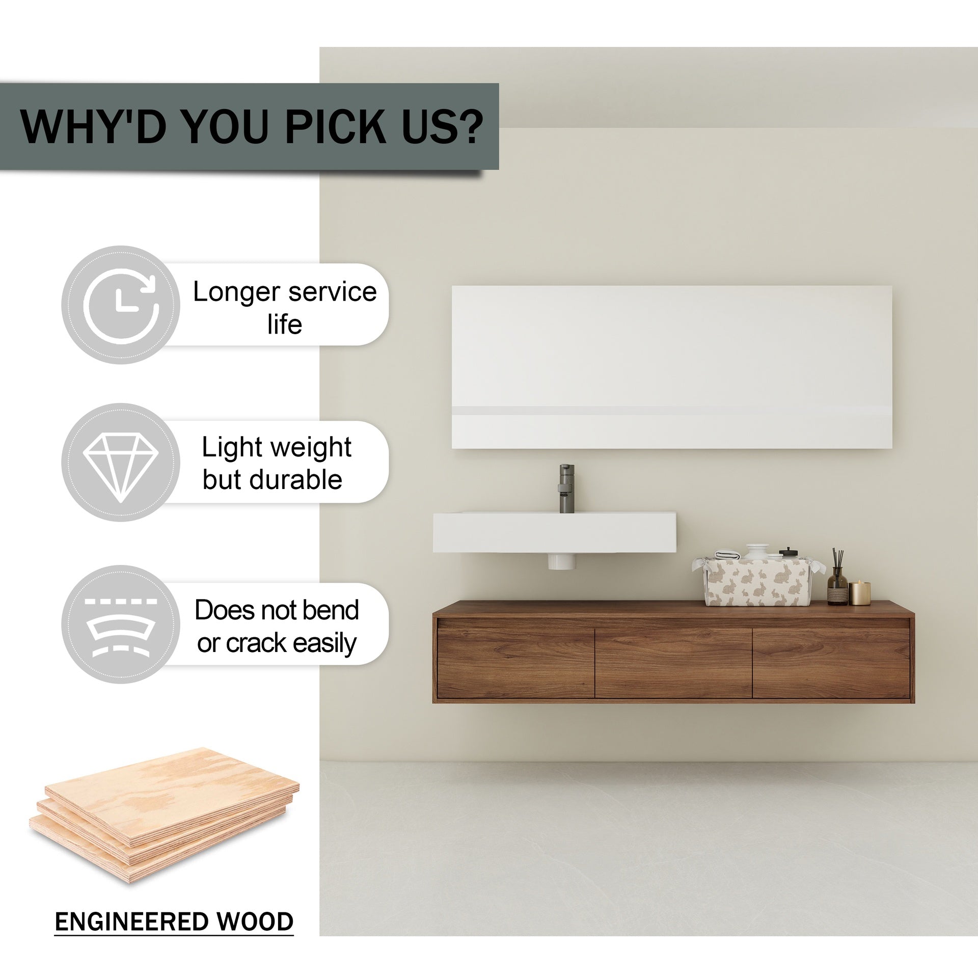 60 inch Wall-Mounted Bathroom  Vanity with Resin Sink,Soft Close Drawer,Float Mounting Design