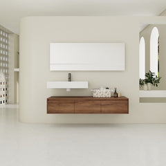 60 inch Wall-Mounted Bathroom  Vanity with Resin Sink,Soft Close Drawer,Float Mounting Design