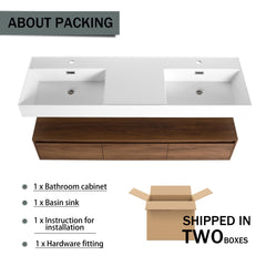 60 inch Wall-Mounted Bathroom  Vanity with Resin Sink,Soft Close Drawer,Float Mounting Design