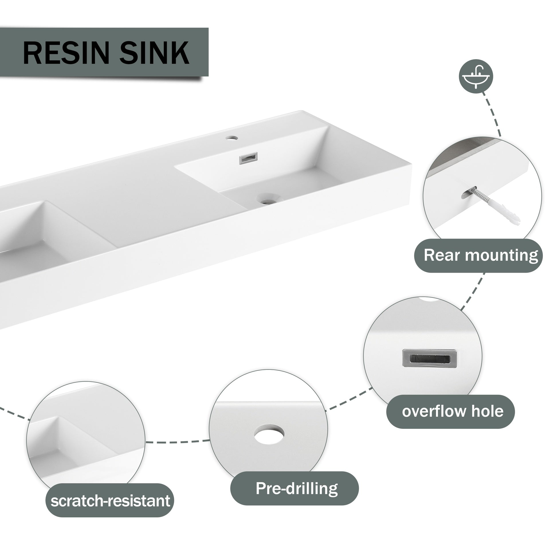 60 inch Wall-Mounted Bathroom  Vanity with Resin Sink,Soft Close Drawer,Float Mounting Design