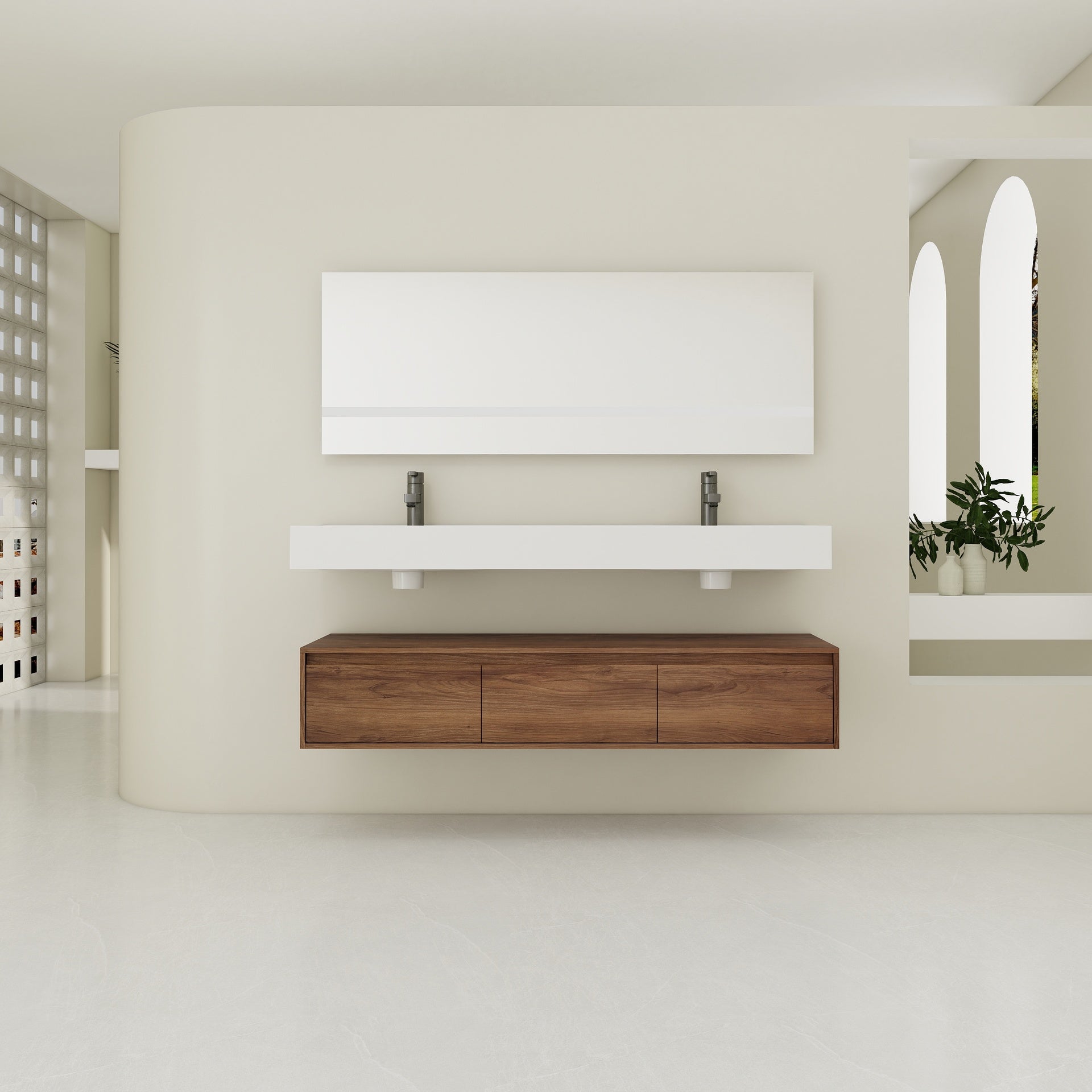 60 inch Wall-Mounted Bathroom  Vanity with Resin Sink,Soft Close Drawer,Float Mounting Design
