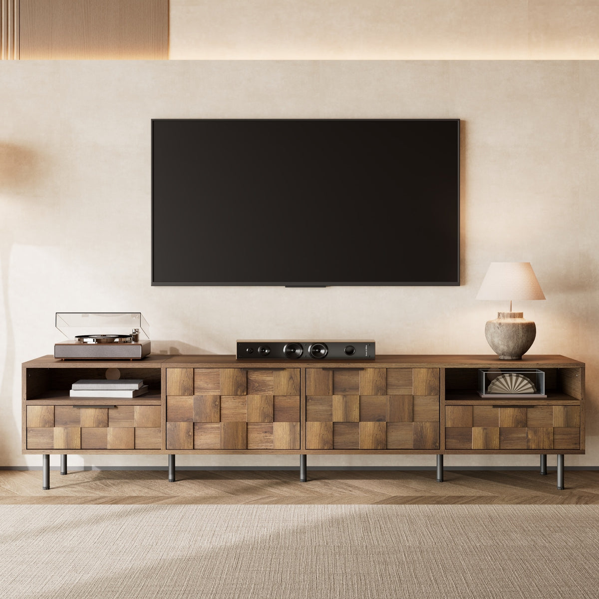Mid Century TV Stand with 2 Drawers, Media Console Table for TVs up to 85'', Entertainment Center with Storage for Living room, Bedroom, Home Theatre