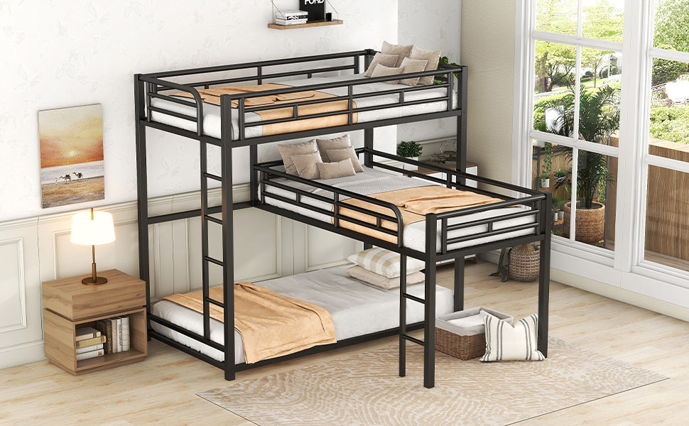 L-shaped Metal Triple Twin Size Bunk Bed, Black(OLD SKU:MF285891AAB)(ETA:3.9)