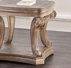 Traditional Style Oak Finish End Table With Scroll Legs open Storage Carved Details Coffee Table-Not Included