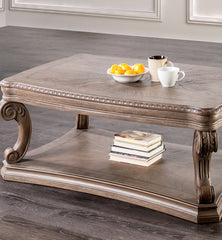 Dentil Moldings Traditional Style Coffee Table With Scroll Carved Details Legs And Open Bottom Shelf Living Room Oak Finish