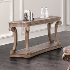 1pc Sofa Table Transitional Style Large Open Shelf Scroll Legs Dentil Moldings Oak Finish Coffee Table-Not Included