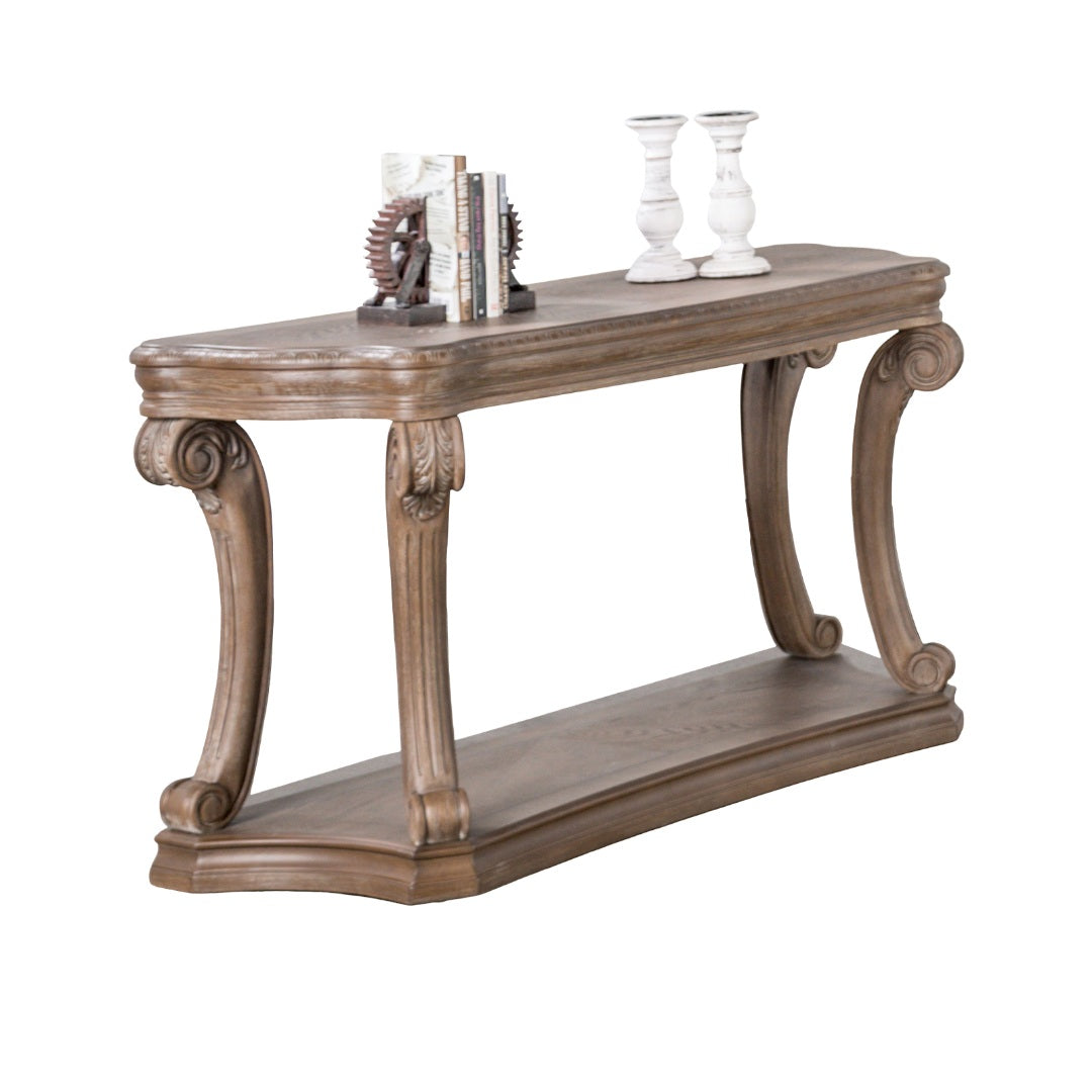 1pc Sofa Table Transitional Style Large Open Shelf Scroll Legs Dentil Moldings Oak Finish Coffee Table-Not Included