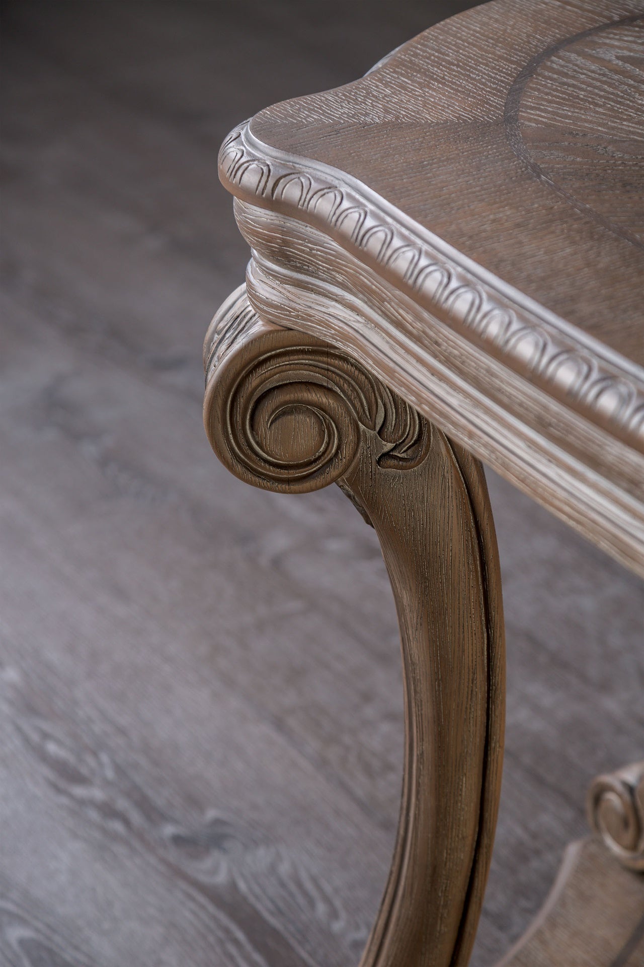 1pc Sofa Table Transitional Style Large Open Shelf Scroll Legs Dentil Moldings Oak Finish Coffee Table-Not Included