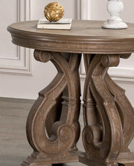 Traditional Style 1pc Round End Table Curved Scroll Legs Carved Design Solid Wood Structure Oak Finish