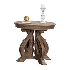 Traditional Style 1pc Round End Table Curved Scroll Legs Carved Design Solid Wood Structure Oak Finish