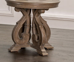 Traditional Style 1pc Round End Table Curved Scroll Legs Carved Design Solid Wood Structure Oak Finish