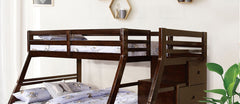 Transitional Style Twin Over Full Bunk Bed With Rails And Lock Joint Structure Built In Drawers And Accessible Steps Slat Kit Included Espresso Finish Trundle Include