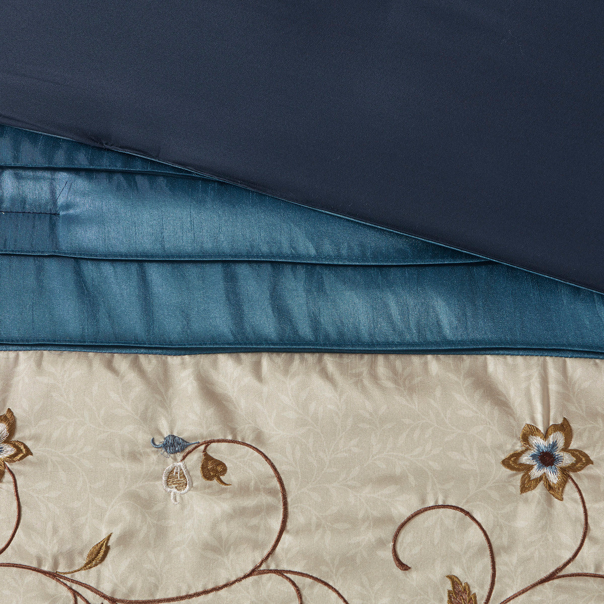 Embroidered 7 Piece Comforter Set Navy Cal King