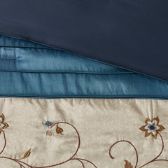 Embroidered 7 Piece Comforter Set Navy Cal King