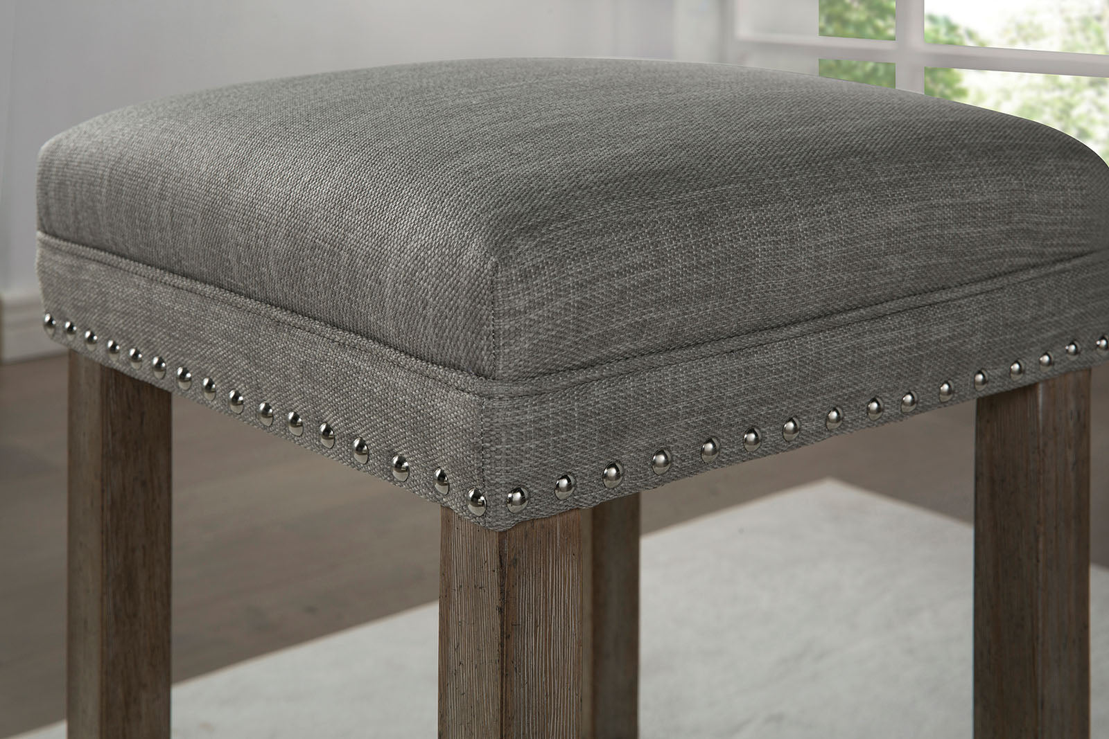 Transitional Style 4pc Dining Table Set 1x Table 3x Stool Padded Seat Nailhead Trim USB Port Wire Brushed Gray And Gray Finish