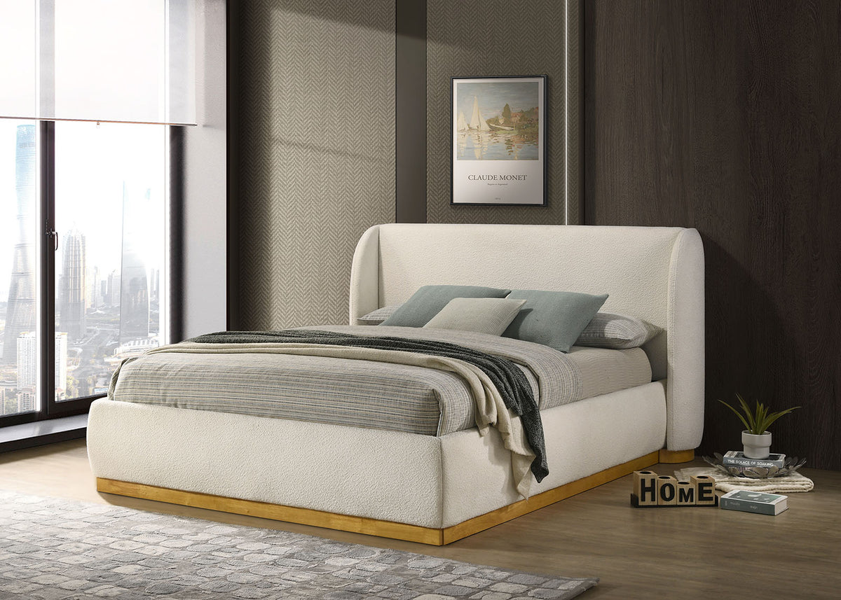 1pc Eastern King Size Bed White Boucle Upholstered Wingback Headboard Bedroom Furniture Contemporary