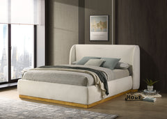 1pc Eastern King Size Bed White Boucle Upholstered Wingback Headboard Bedroom Furniture Contemporary