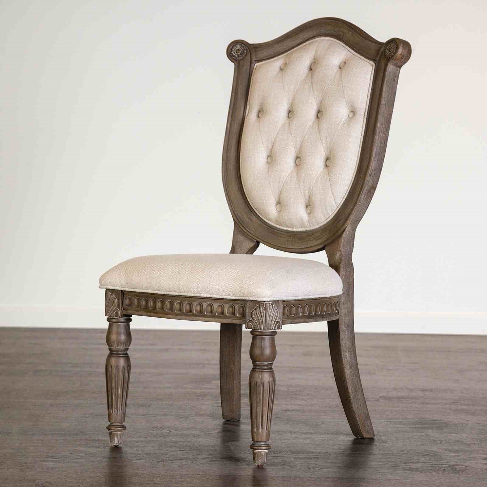Rustic Style 2pc Side Chair Diamond Tufted Chair Back Fluted Front Legs Weather Oak And Beige Finish Dining Room