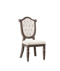 Rustic Style 2pc Side Chair Diamond Tufted Chair Back Fluted Front Legs Weather Oak And Beige Finish Dining Room