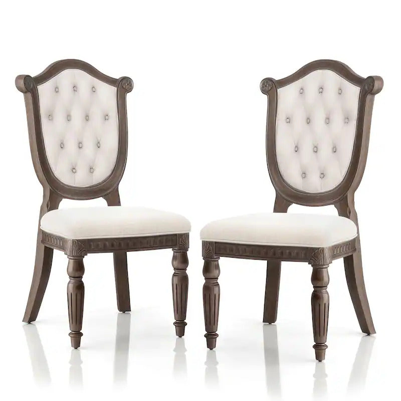 Rustic Style 2pc Side Chair Diamond Tufted Chair Back Fluted Front Legs Weather Oak And Beige Finish Dining Room