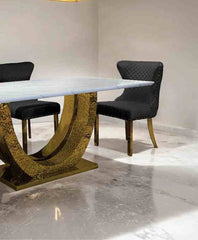 Glam Style 2pc Side Chair Gold Square Legs Diamond Pattern Nailhead Trim Black Finish Dining Room