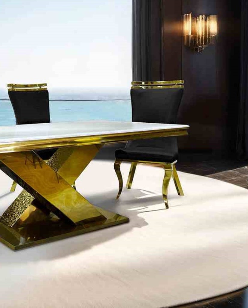 Glam Style 2pc Side Chair Black Finish Gold Legs Tiger Printed Upholstered Seat Dining Room