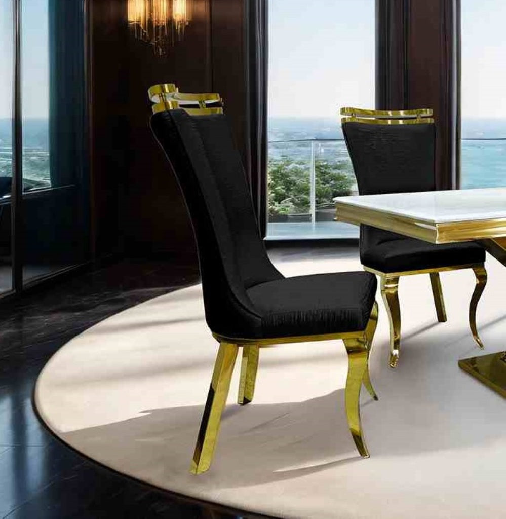 Glam Style 2pc Side Chair Black Finish Gold Legs Tiger Printed Upholstered Seat Dining Room