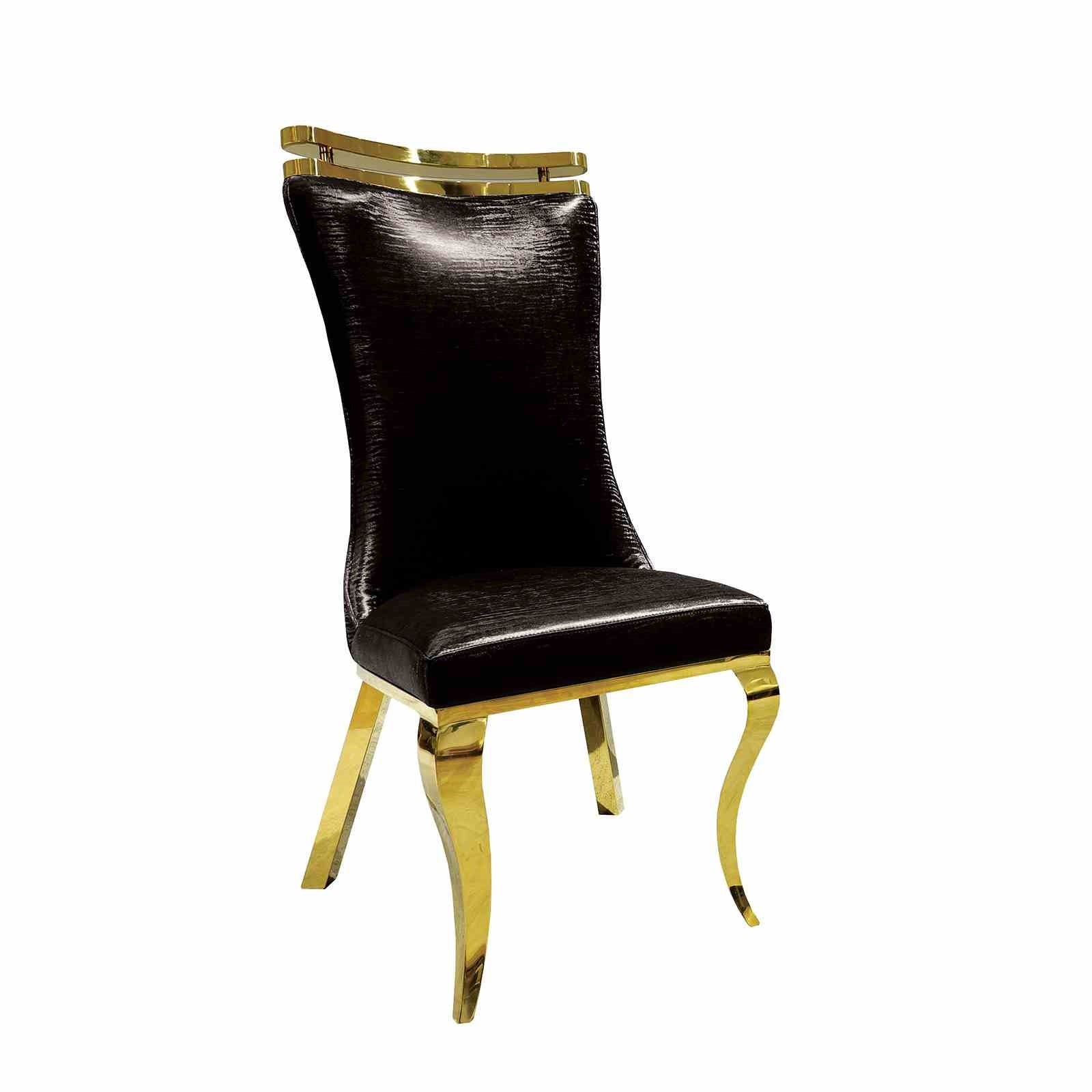 Glam Style 2pc Side Chair Black Finish Gold Legs Tiger Printed Upholstered Seat Dining Room