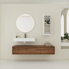 60 inch Wall-Mounted Bathroom Vanity with Resin Sink and Side Cabinet,3-Soft Close Drawer,Float Mounting Design