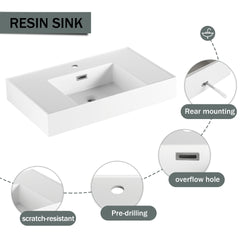 60 inch Wall-Mounted Bathroom Vanity with Resin Sink and Side Cabinet,3-Soft Close Drawer,Float Mounting Design