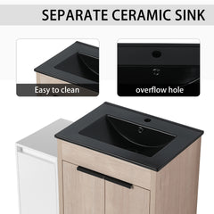 36 Inch Freestanding Bathroom Vanity with Black Ceramic Sink and Storage Cabinets, Soft Closing Door, 02424+0312 Combination Cabinet, KD-Package