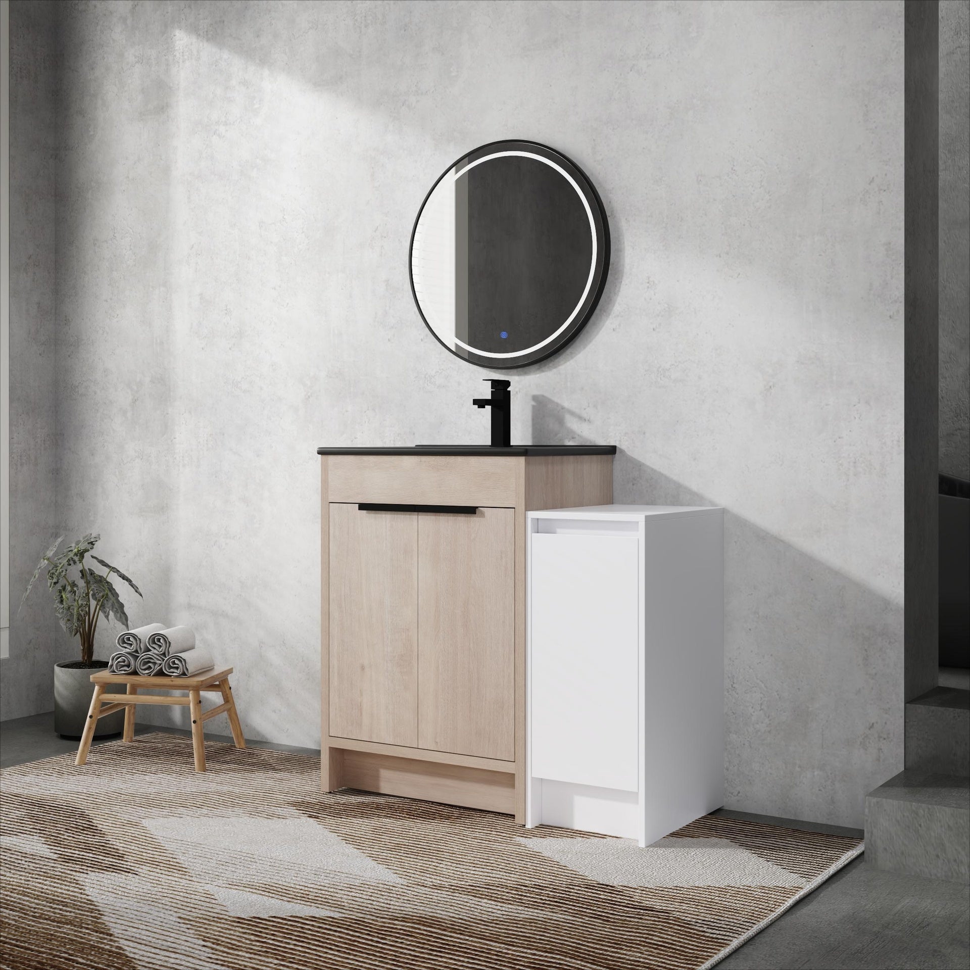 36 Inch Freestanding Bathroom Vanity with Black Ceramic Sink and Storage Cabinets, Soft Closing Door, 02424+0312 Combination Cabinet, KD-Package