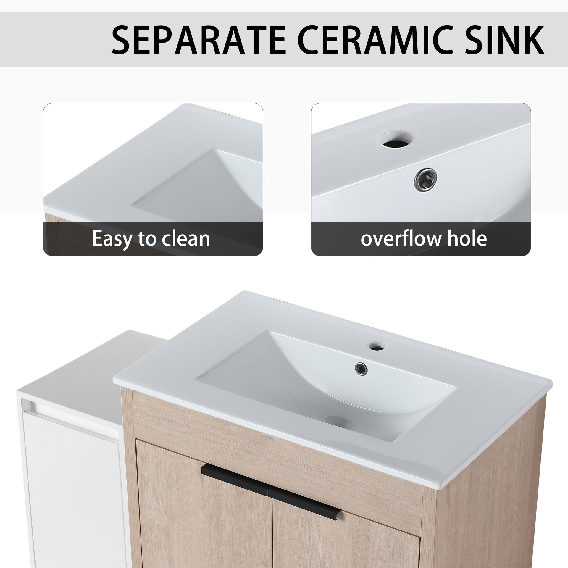 42 Inch Freestanding Bathroom Vanity with Ceramic Sink and Storage Cabinets, Soft Closing Door, 02430+0312 Combination Cabinet, KD-Package