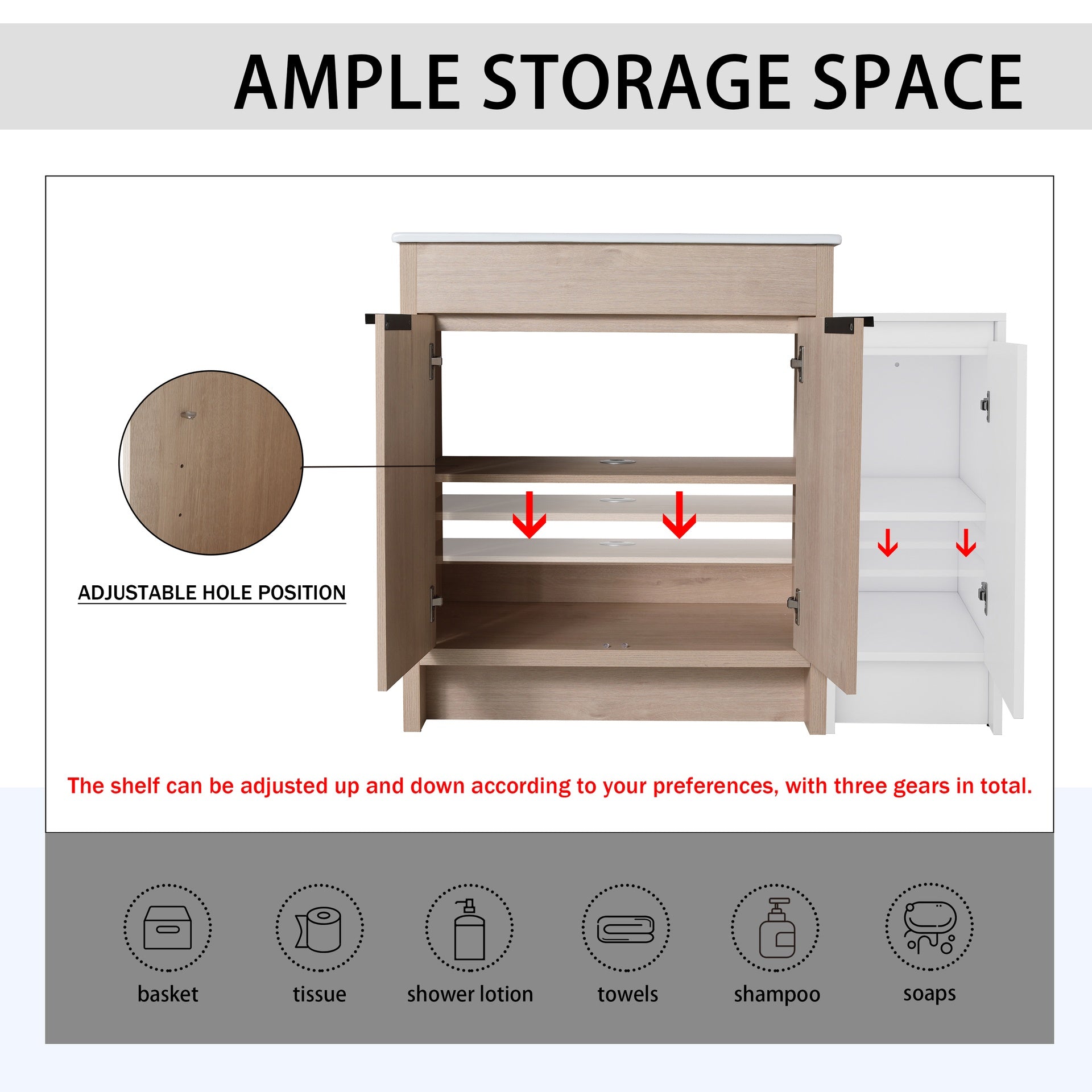 42 Inch Freestanding Bathroom Vanity with Ceramic Sink and Storage Cabinets, Soft Closing Door, 02430+0312 Combination Cabinet, KD-Package